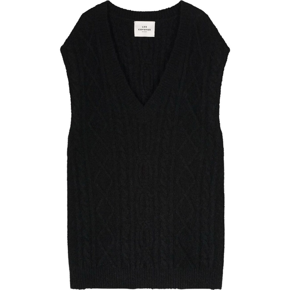 Les Coyotes de Paris V Neck Sweater Vest Black Wool Blend Knit Size 38